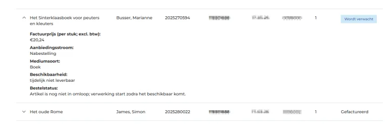 Bestelhistorie in de webshop 2