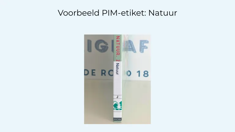 PIM-etiket blauwe achtergrond