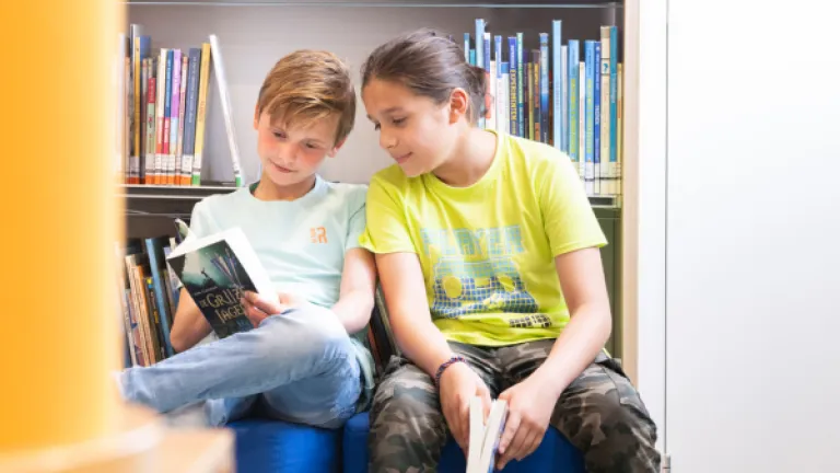 Jongens lezen in bibliotheek